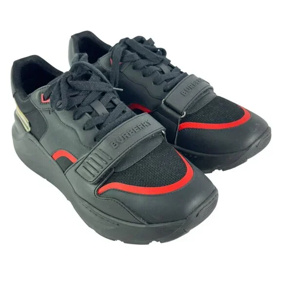 BURBERRY Black Rubber Ramsey Check Men Sneakers Made in Italy Marked as 45 -12US
